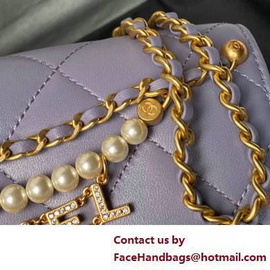 CHANEL Shiny Lambskin, Imitation Pearls  &  Gold-Tone Metal Mini Flap Bag AS4986 PURPLE 2025